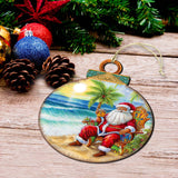 Coastal Christmas Decor - Sunset with Santa Wooden Ornaments by G. Debrekht Coastal Holiday Decor - 8688183
