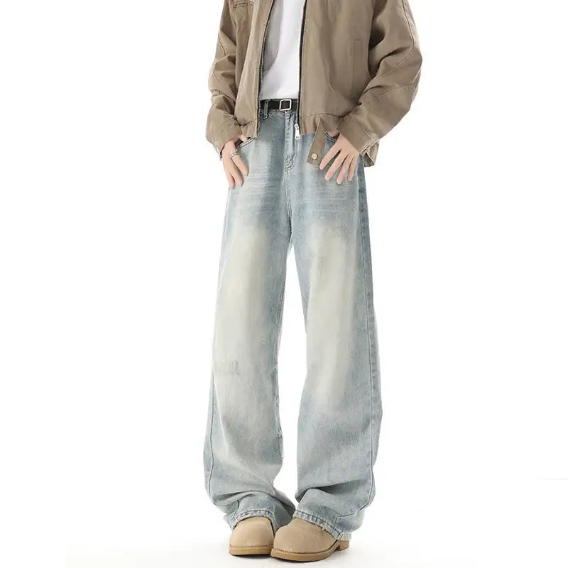 Men's Retro Light Blue Straight Casual Jeans - Lootquake