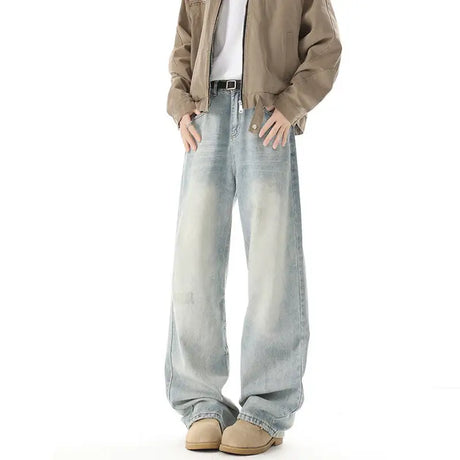 Men's Retro Light Blue Straight Casual Jeans - Lootquake