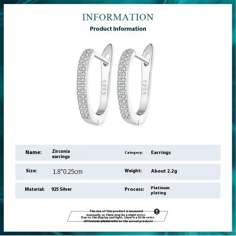Sterling Silver S925 Simple Zircon Ear Clip White Gold Plated Smooth - Lootquake