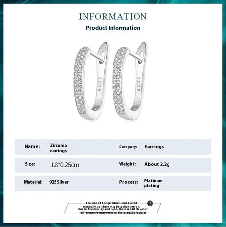 Sterling Silver S925 Simple Zircon Ear Clip White Gold Plated Smooth - Lootquake