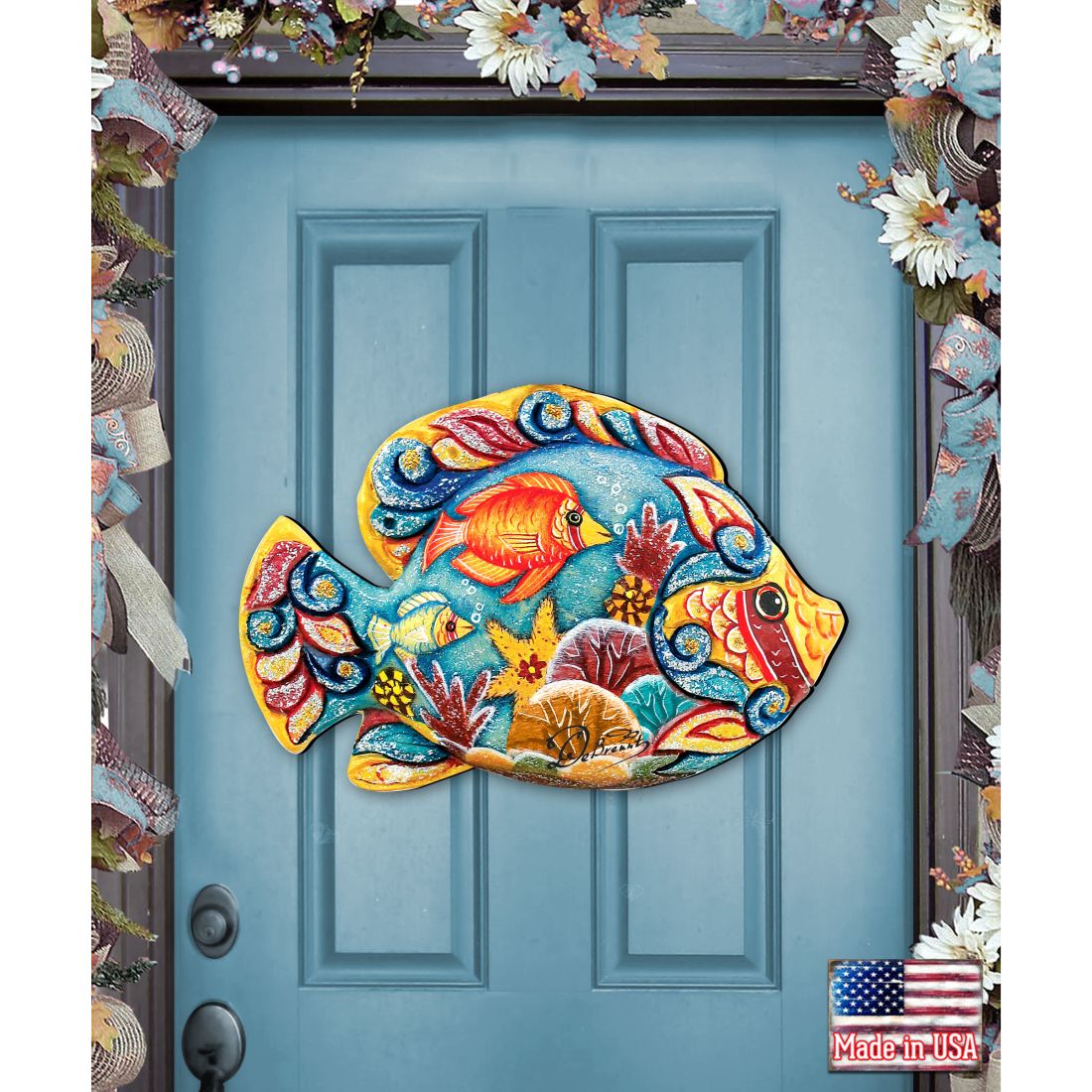 Decoración para puerta de casa de playa con peces tropicales de G. DeBrekht - Decoración costera navideña - 8126121H