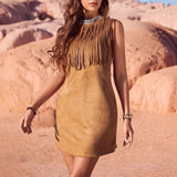 Summer Western Clothing Women's Clothing Bohemian Suede Fringe Wide Vest Dress