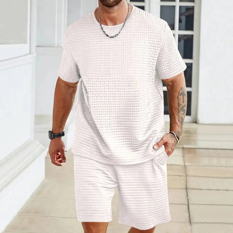 Sports Casual Suit Solid Color Round Neck T-shirt Shorts - Lootquake