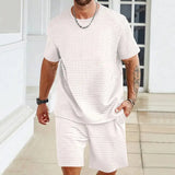 Sports Casual Suit Solid Color Round Neck T-shirt Shorts - Lootquake