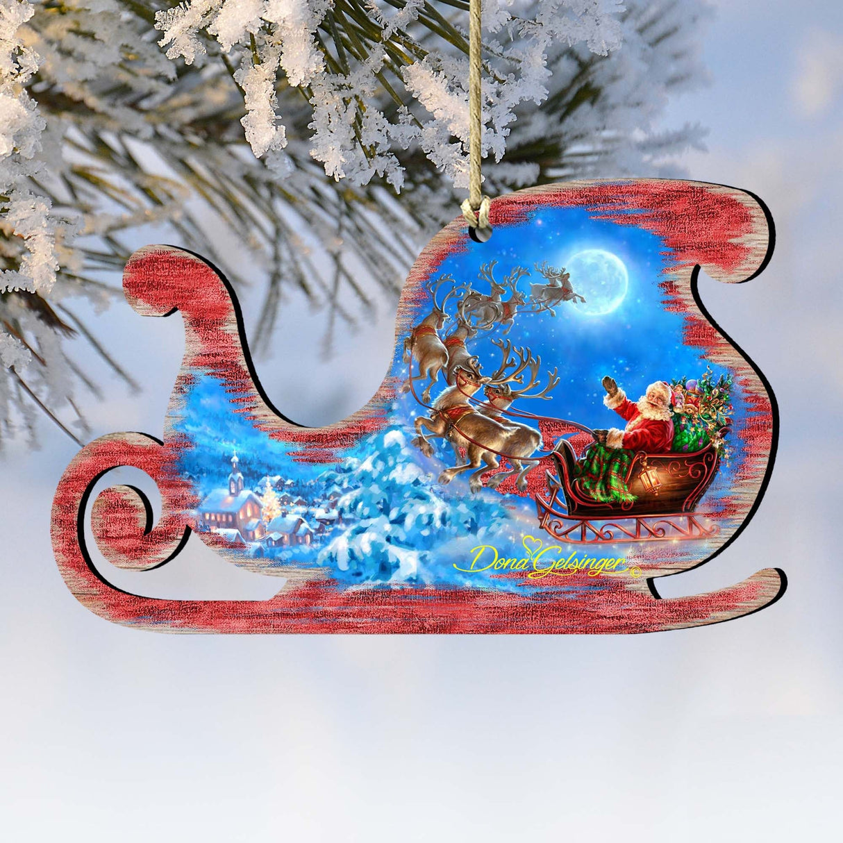 Adornos de madera "Vuelo Mágico de Papá Noel" de Gelsinger - Decoración navideña de muñeco de nieve de Papá Noel - 8161020-1314