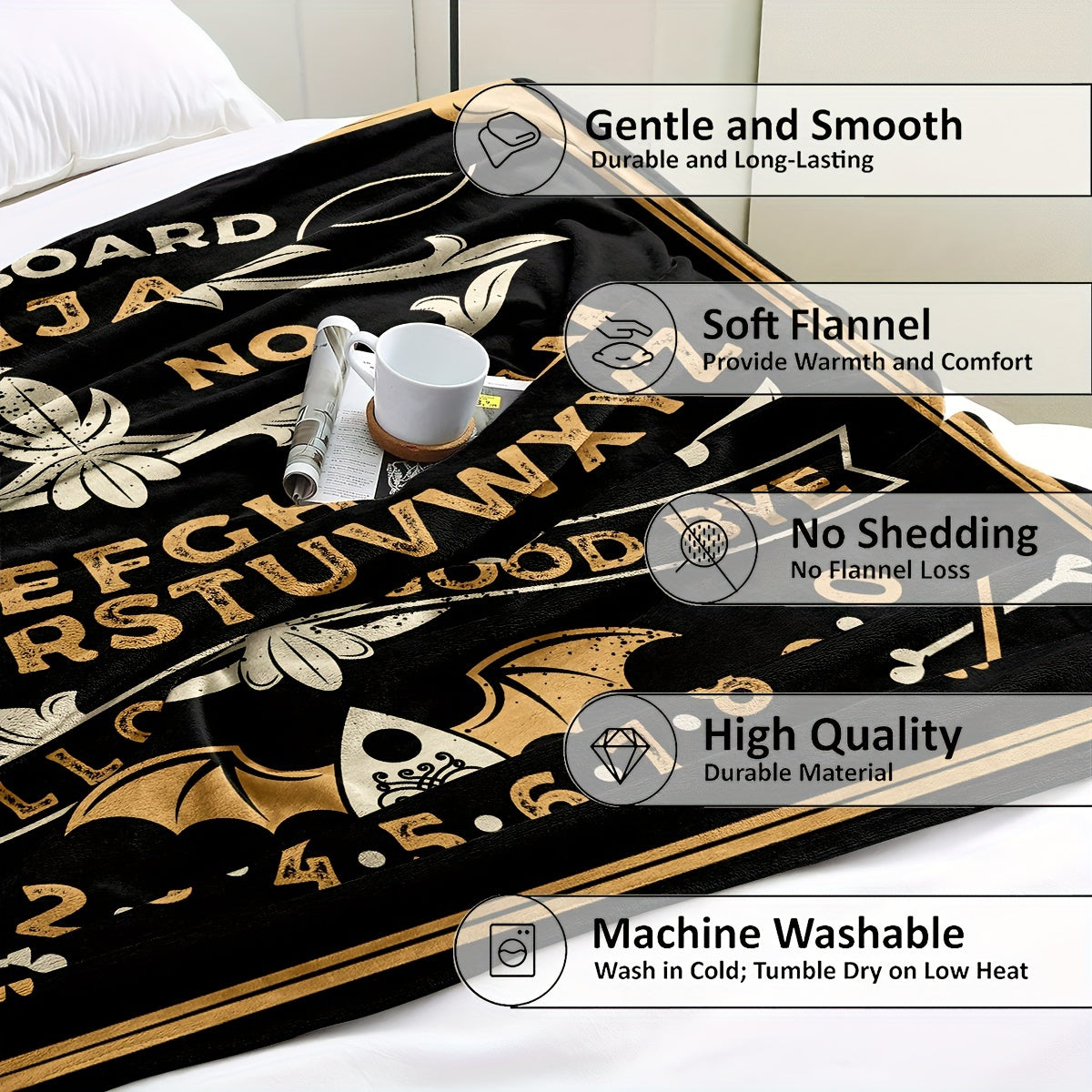 1pc Ouija Spirit Board Design Throw Blanket, Polyester Digital Print, Charming Style, Perfect Birthday Gift, Cozy Nap Blanket