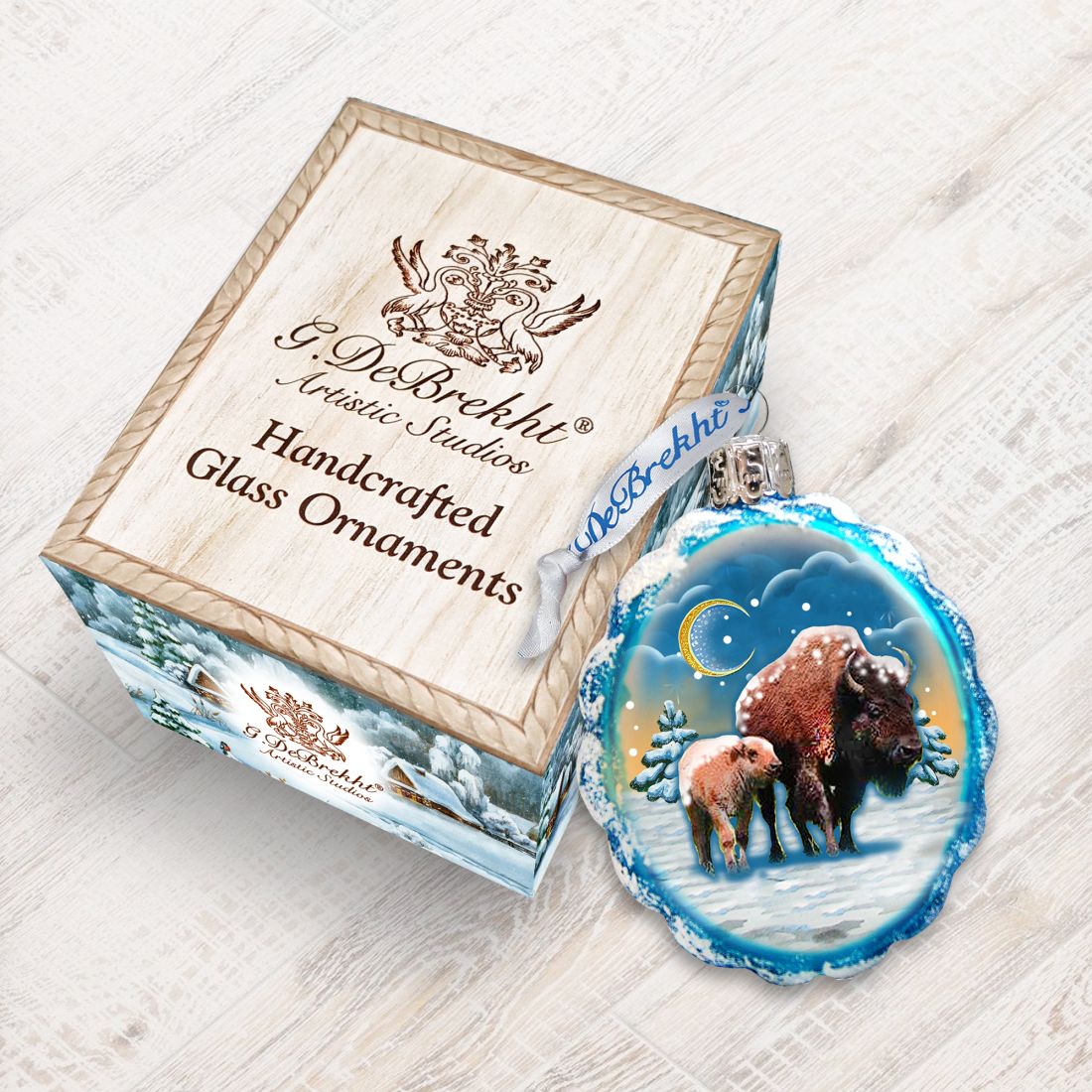 Adorno de búfalo de vidrio con mercurio de G. DeBrekht - Decoración navideña con vida silvestre - 771024