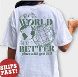 Letter 2D Printed Starry Sky Earth Cotton T-Shirt