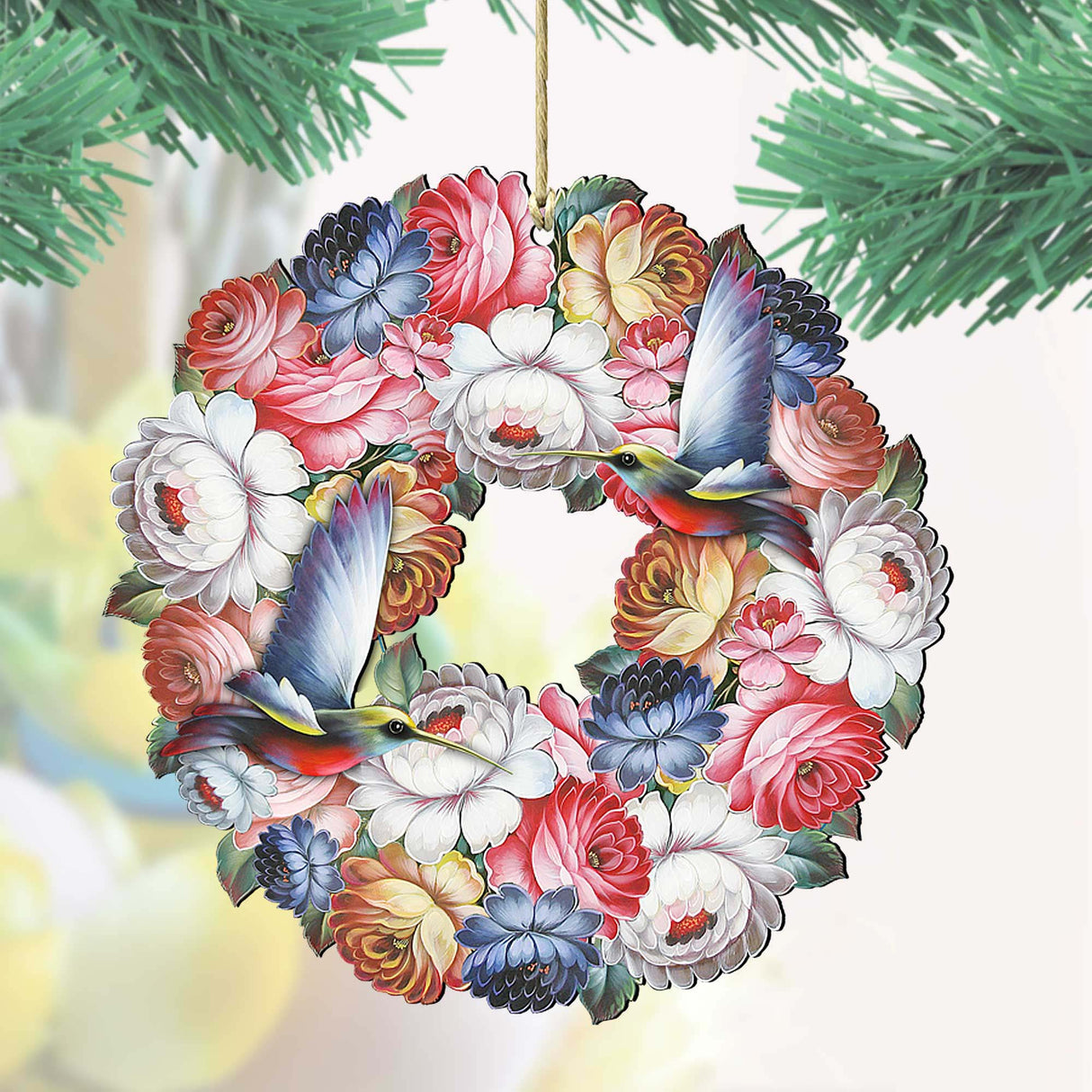 Birdy Floral Wreath Wooden Ornaments by G. DeBrekht - Easter Spring Decor - 8185312
