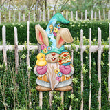 Easter Egg Bunny Gnome with Chick Wooden Door Hanger Wall by G. DeBrekht - Easter Spring Decor - 8611017H