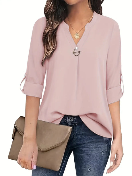 Women's Long Sleeved Simple And Versatile Casual Pearl Button Shirt - Lootquake
