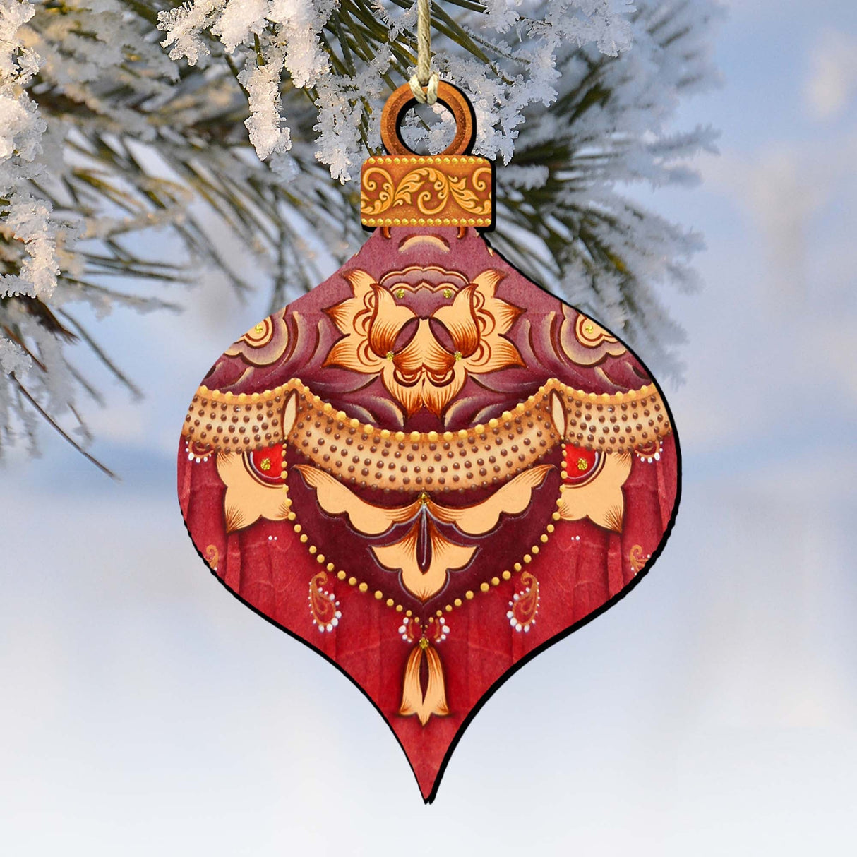 Adornos de madera con forma de bola roja redonda de G. DeBrekht - Decoración navideña - 8193148