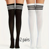 2 pares de medias altas hasta el muslo con rayas retro - Estilo universitario de moda - Calcetines suaves y elásticos por encima de la rodilla para el armario de una mujer