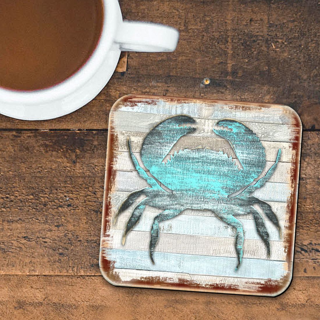 Crab Coastal Wooden Cork Coasters Gift Set of 4 by Nature Wonders - Coastal Sea-Life Decor - 8198511-9C-S4
