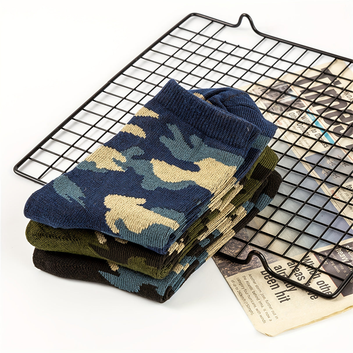 Lot de 3 paires de chaussettes de sport camouflage pour homme - Résistantes, extensibles et côtelées pour toutes les saisons