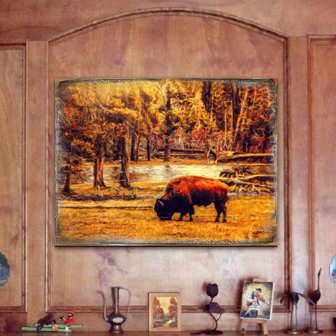 Bison Art Wooden Wall Art by Nature Wonders - Nature Wildlife Decor  - 95293B
