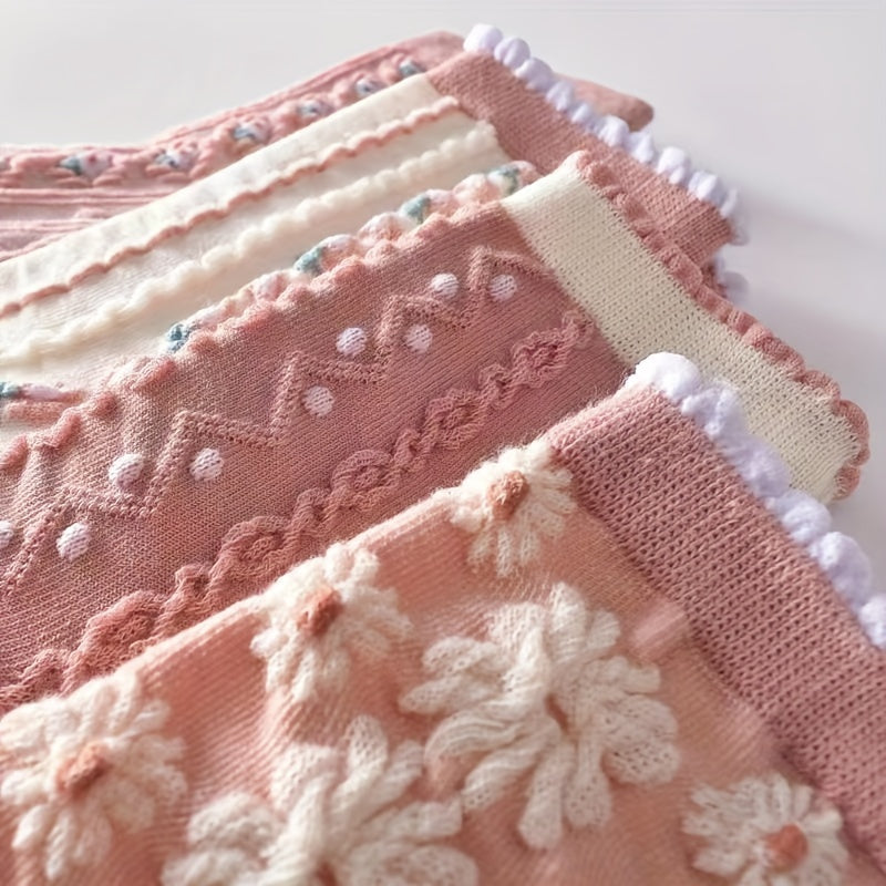 6 pares de calcetines con estampado floral, cómodos y suaves, para mujer.