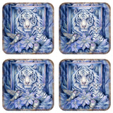 Tiger in the Garden Wooden Cork Coasters Gift Set of 4 by J. Bergsma - Wildlife Decor  - 8199461C-S4