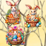 Eggs and Bunnies Decorative Wooden Clip-on Ornaments Set of 3 by G. Debrekht - Easter Decor - 8091057C-S3