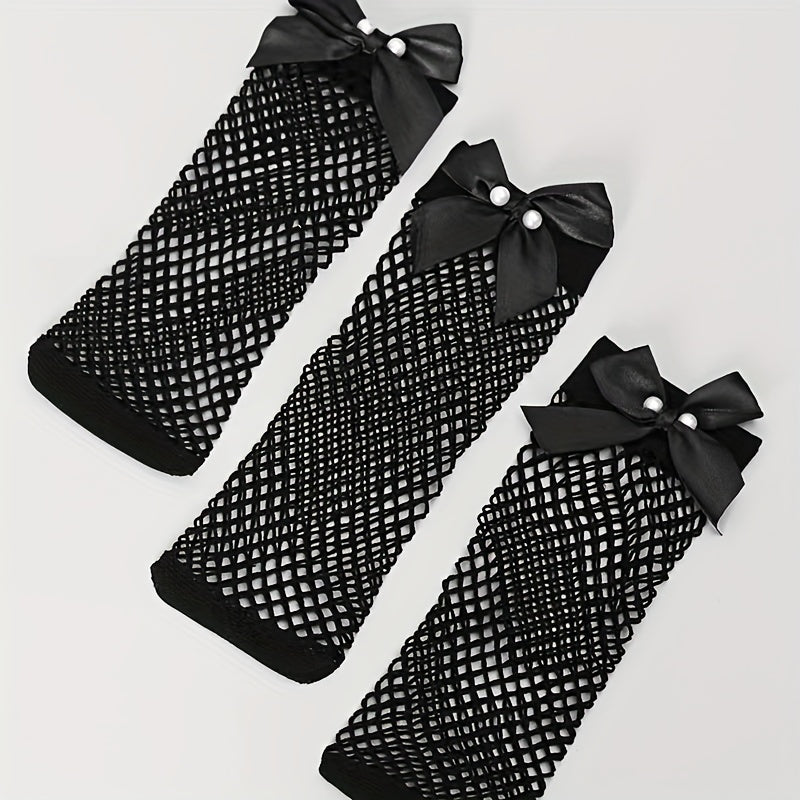 3 pares de calcetines de rejilla con lazo, finos y calados hasta el tobillo, medias y calcetas para mujer