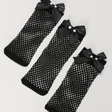 3 pares de calcetines de rejilla con lazo, finos y calados hasta el tobillo, medias y calcetas para mujer