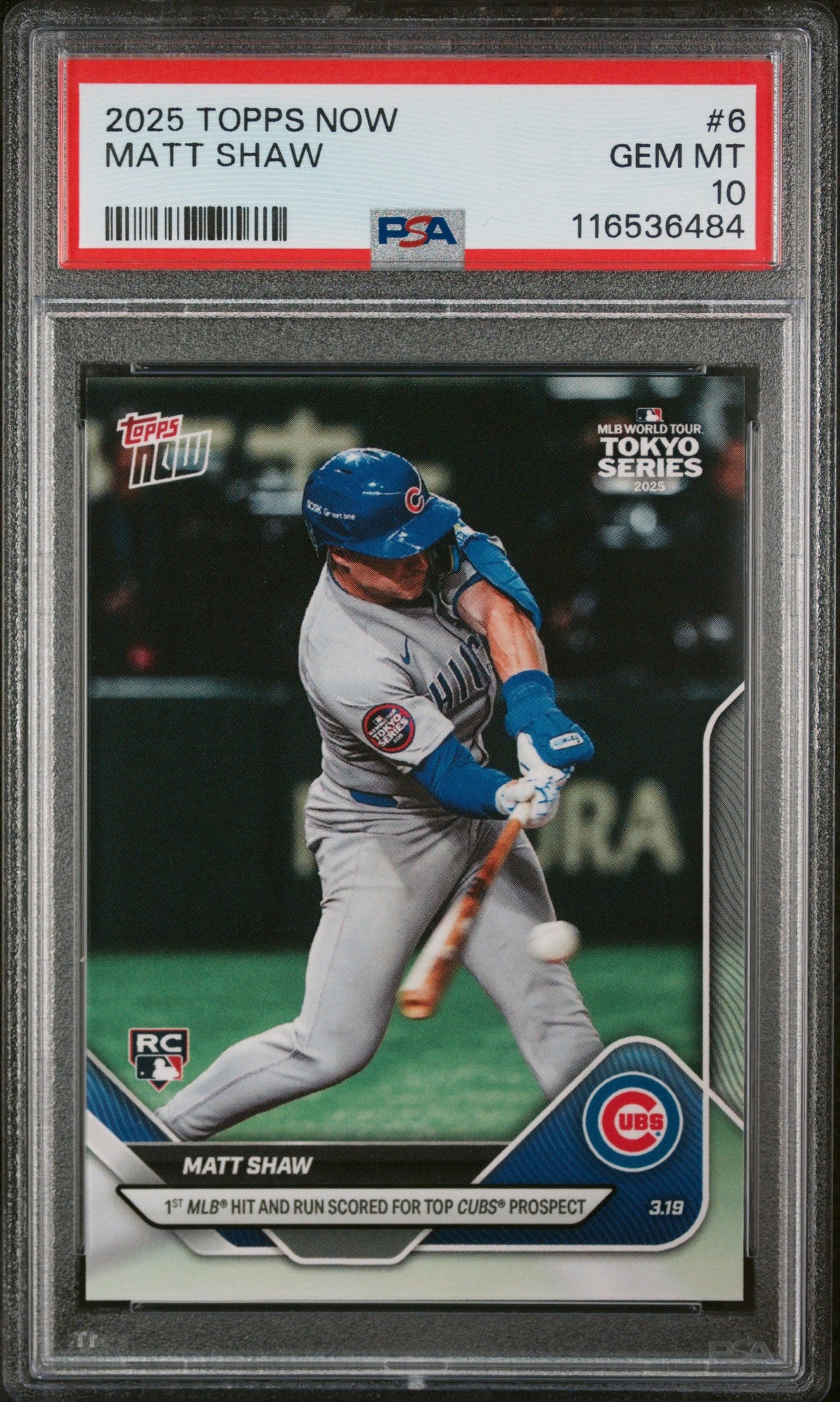 Tarjeta de béisbol Topps Now Matt Shaw #6 Rookie RC (clasificada en 2025) PSA 10 Gem Mint