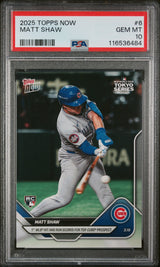 Tarjeta de béisbol Topps Now Matt Shaw #6 Rookie RC (clasificada en 2025) PSA 10 Gem Mint