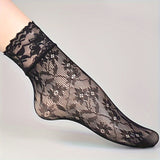 6 pares de calcetines de rejilla con encaje floral, calcetines tobilleros ultrafinos, medias y calcetería para mujer