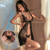 Lingerie Pajamas Eyelashes Lace Split Transparent Set - Lootquake