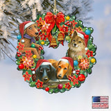 Christmas Friends Puppy Wreath Wooden Ornaments by G. DeBrekht - Pets Dog and Cats Decor - 8185307-6-SL