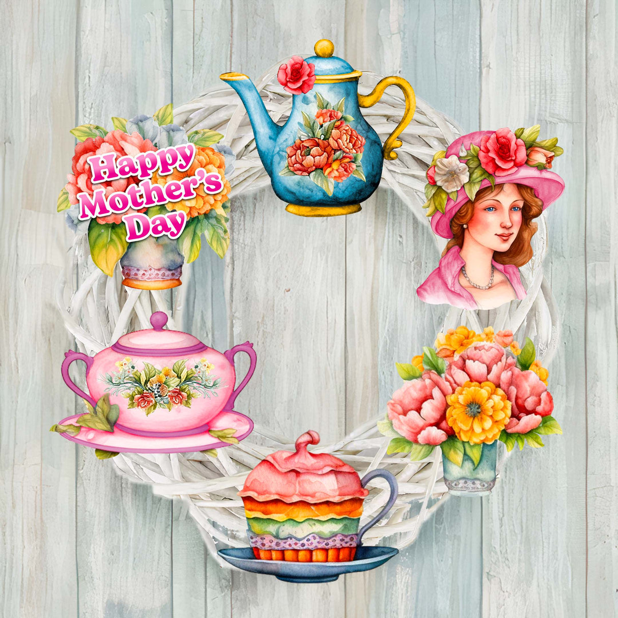 Juego de 6 adornos decorativos de madera con clip para el Día de la Madre de G. Debrekht - Love Family Decor - 8090059C-S6