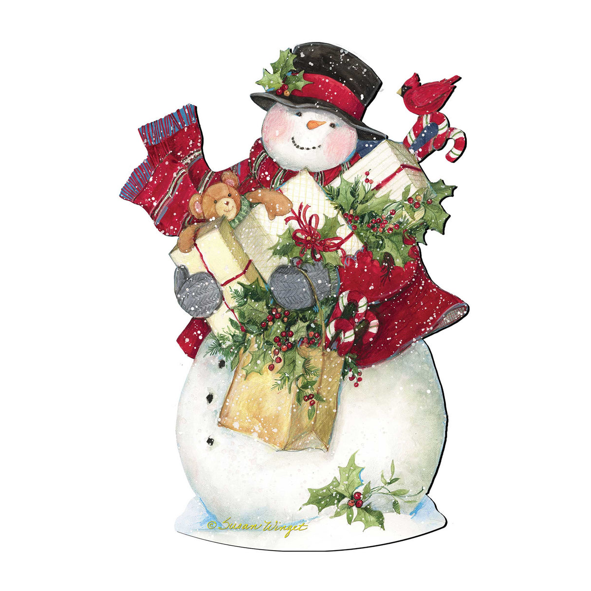 Dark Night Presents Santa Door Decor by Susan Winget - Christmas Santa and Snowman Decor - 8471104H-SW