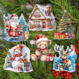 Christmas Is Here Decorative Wooden Clip-on Ornaments Set of 6 by G. Debrekht - Christmas Decor - 8090028C-S6