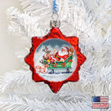 Sleighing Santa Mercury Glass Ornament by G. DeBrekht - Christmas Santa Snowman Decor - 773019
