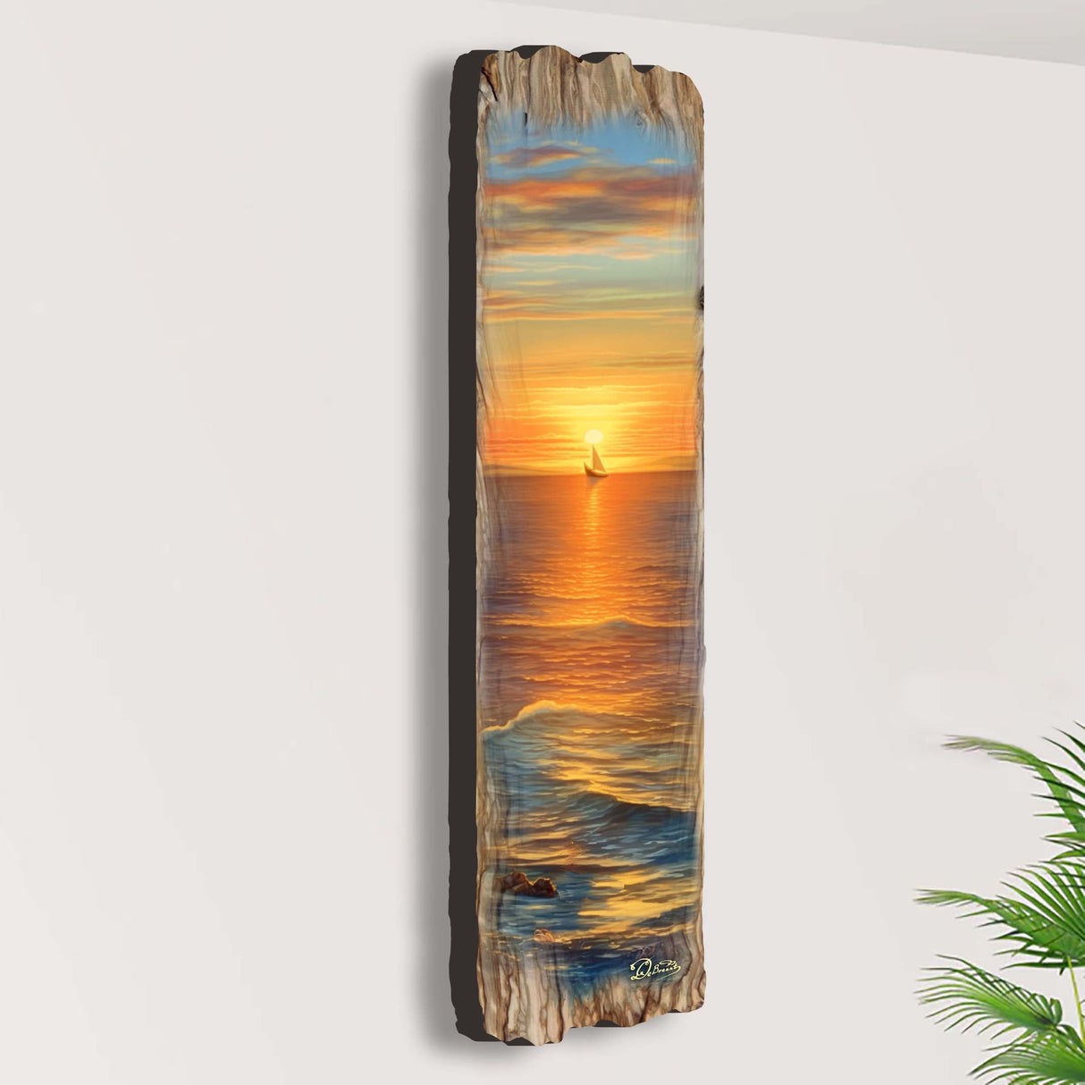 Arte mural de madera "Atardecer dorado" de G. DeBrekht Coastal Decor - 8491112W