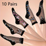 Lot de 10 paires de chaussettes en soie à broderie florale pour femmes, douces et respirantes