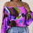 Ladies' Fashionable And Casual Off Shoulder Printed Lantern Sleeves, Loose And Comfortable Versatile T-shirt Top - Lootquake