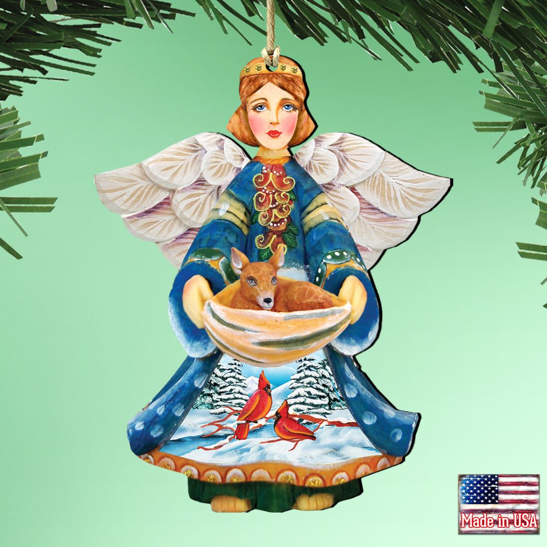 Cardinal Deer Angel Wooden Ornaments by G. DeBrekht - Nativity Holiday Decor - 8152510