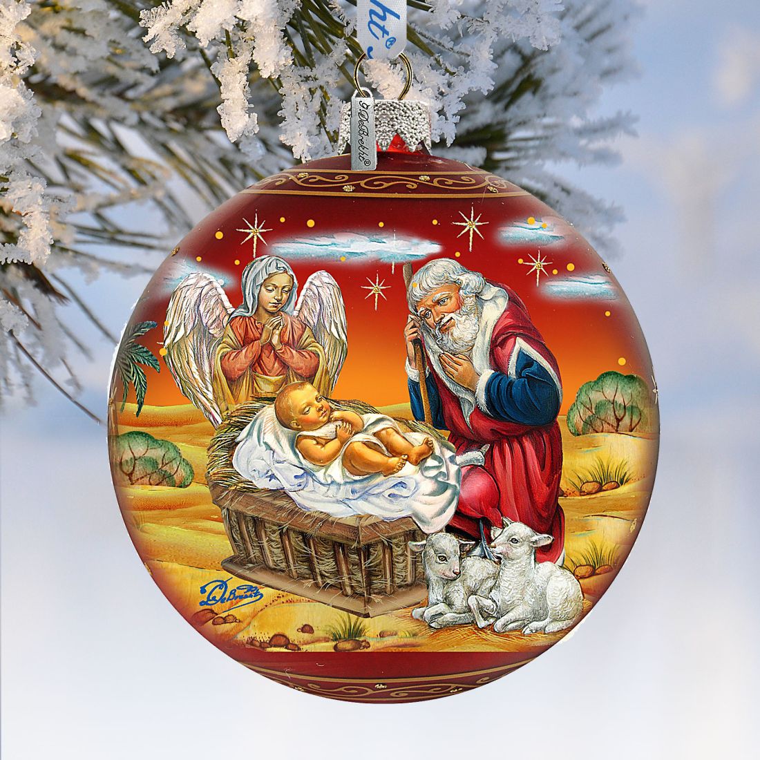 Adoration Ball in Red Glass Ornament - Limited Edition by G. Debrekht Nativity Holiday Decor - 73864R