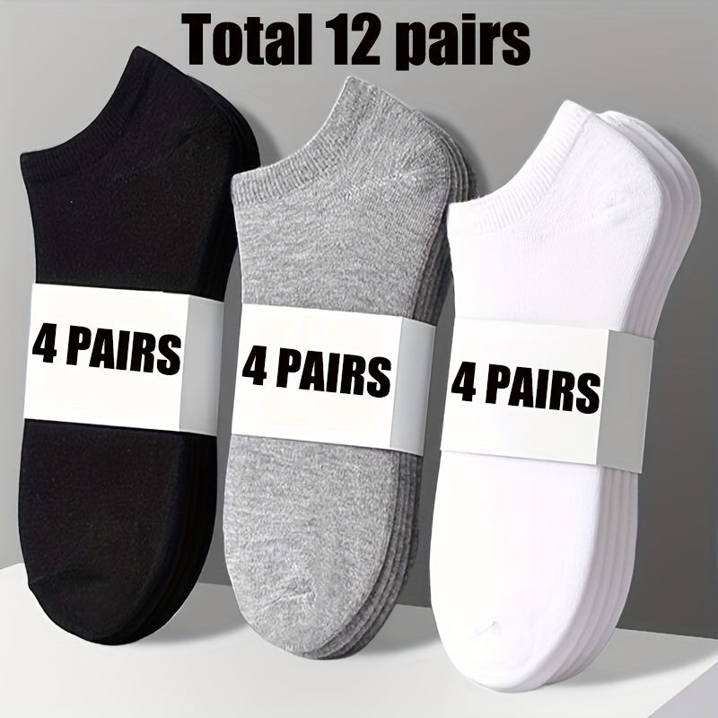 5/10/12 pares de calcetines tobilleros lisos para hombre, cómodos, transpirables, suaves y absorbentes del sudor, ideales para exteriores.