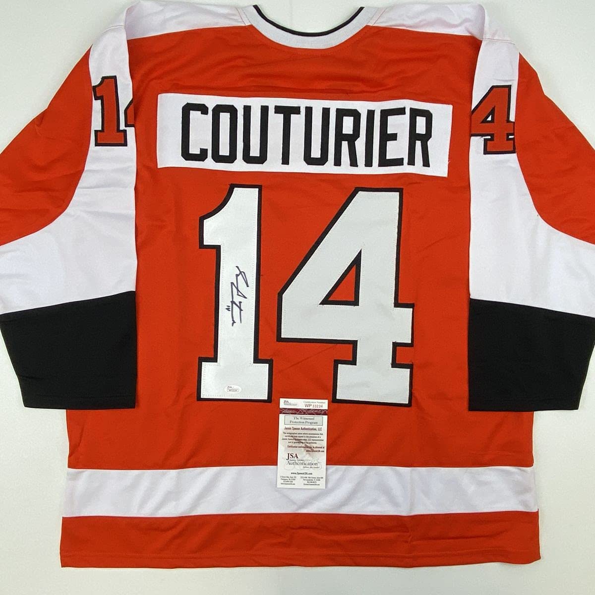 Camiseta de hockey naranja de Filadelfia autografiada/firmada por Sean Couturier (JSA COA)