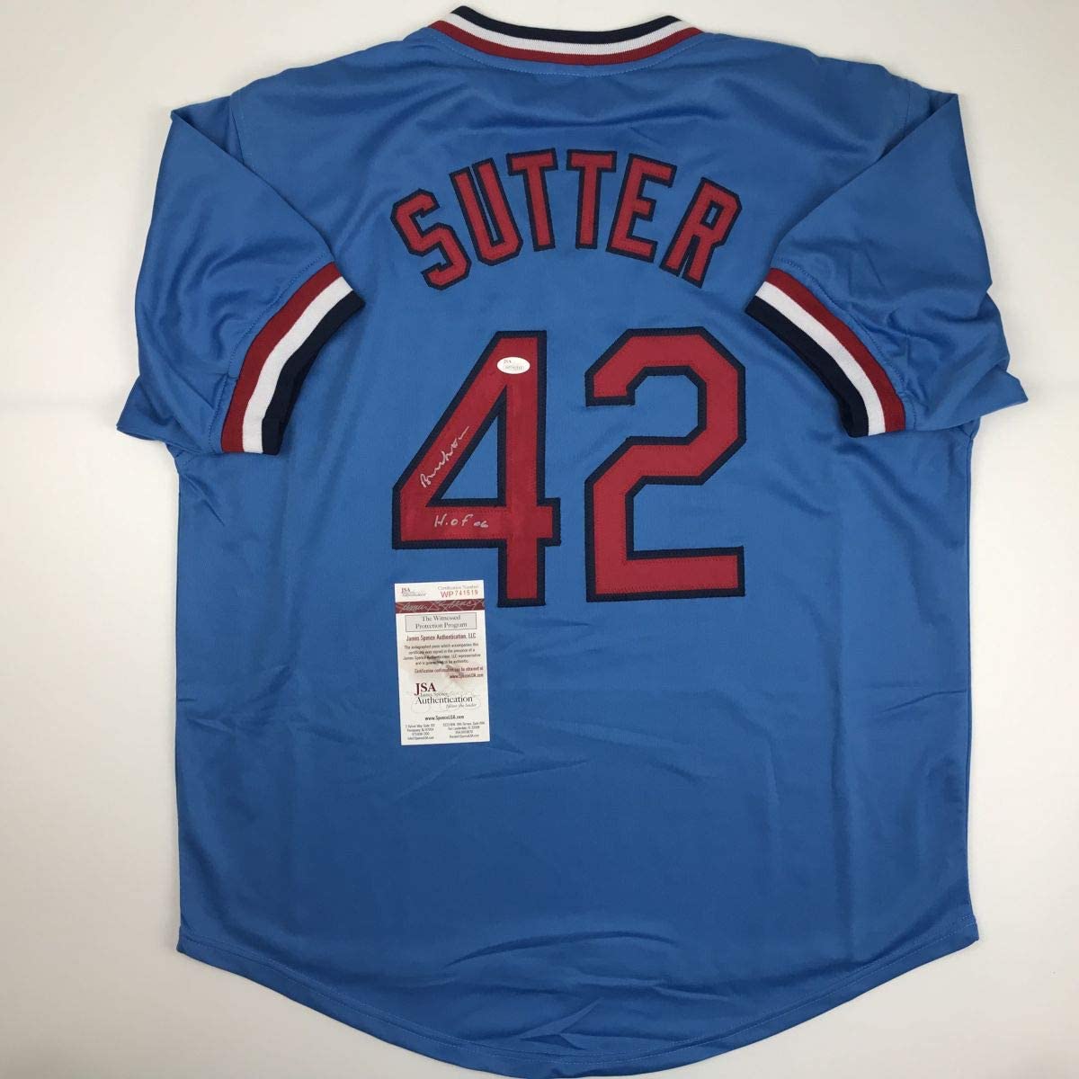 Camiseta de béisbol azul de San Luis del Salón de la Fama 06 autografiada/firmada por Bruce Sutter (JSA COA)