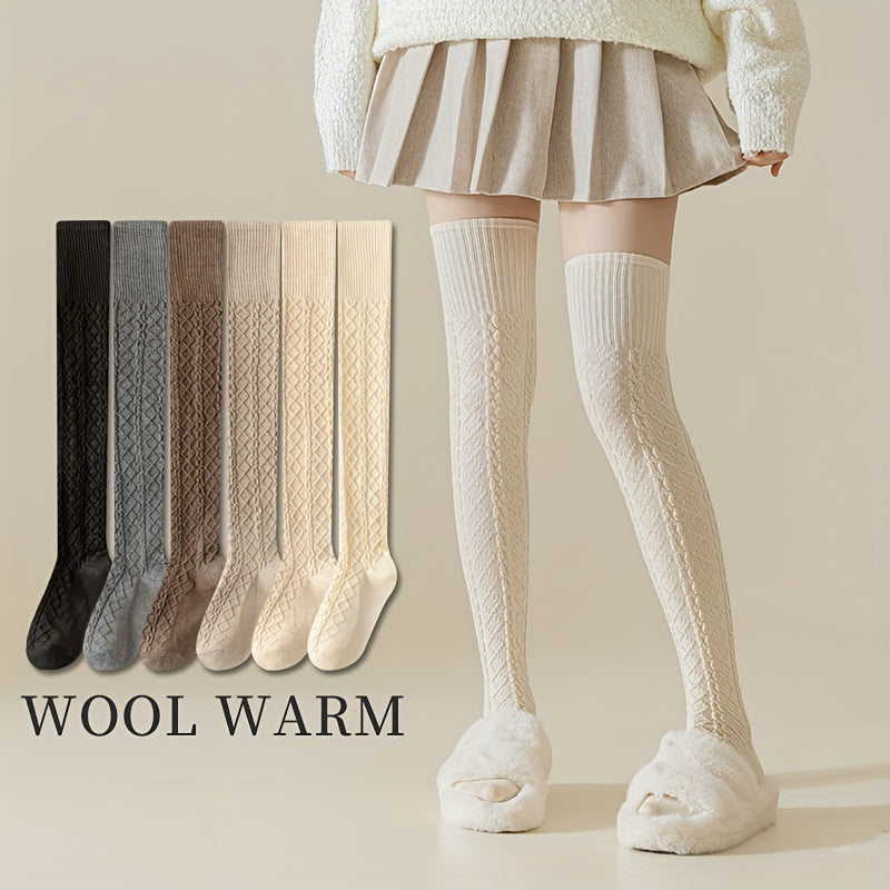 2 Pairs Solid Thigh High Stockings, Slim Fit Knitted Over The Knee Socks, Women's Stockings & Hosiery