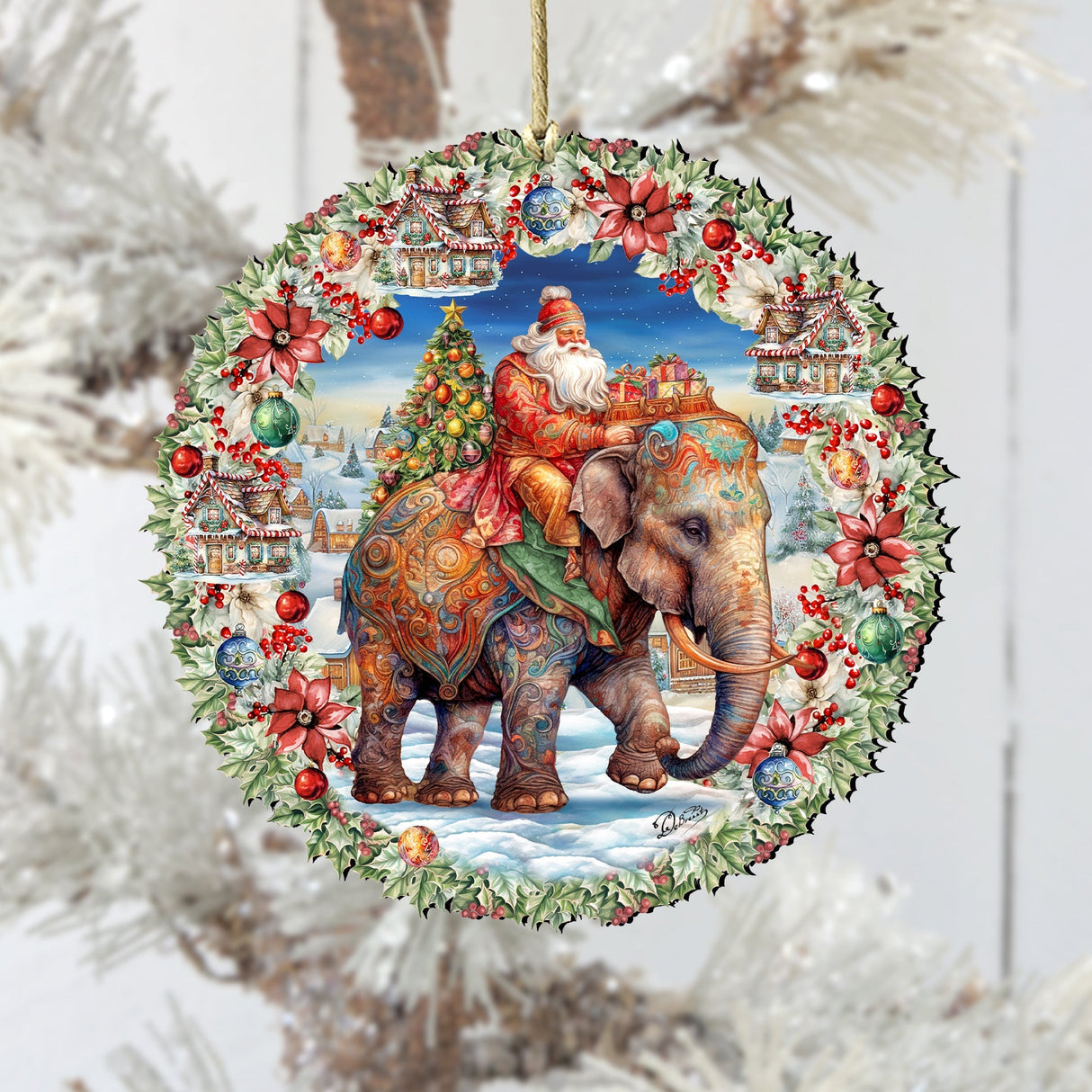 Adornos de madera con corona de Papá Noel y elefante de G. Debrekht: decoración navideña con Papá Noel y muñeco de nieve - 8611043
