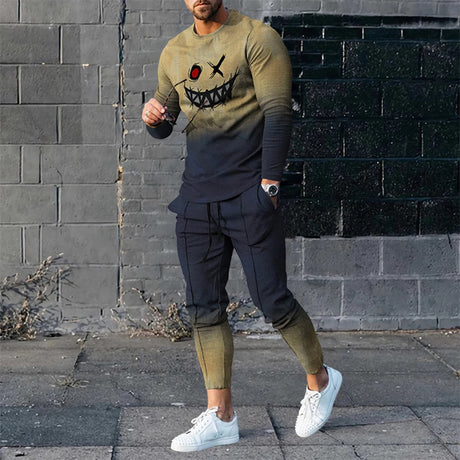 Men's 3D Digital Printing Loose Casual Long Sleeves Trousers Suit - Lootquake