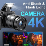 Cámaras para fotografía, cámara digital 4K con zoom óptico de 12x, cámara de vlogueo de 72 MP con pantalla giratoria de 270°, batería, cargador, tarjeta SD de 64 GB, lector de tarjetas