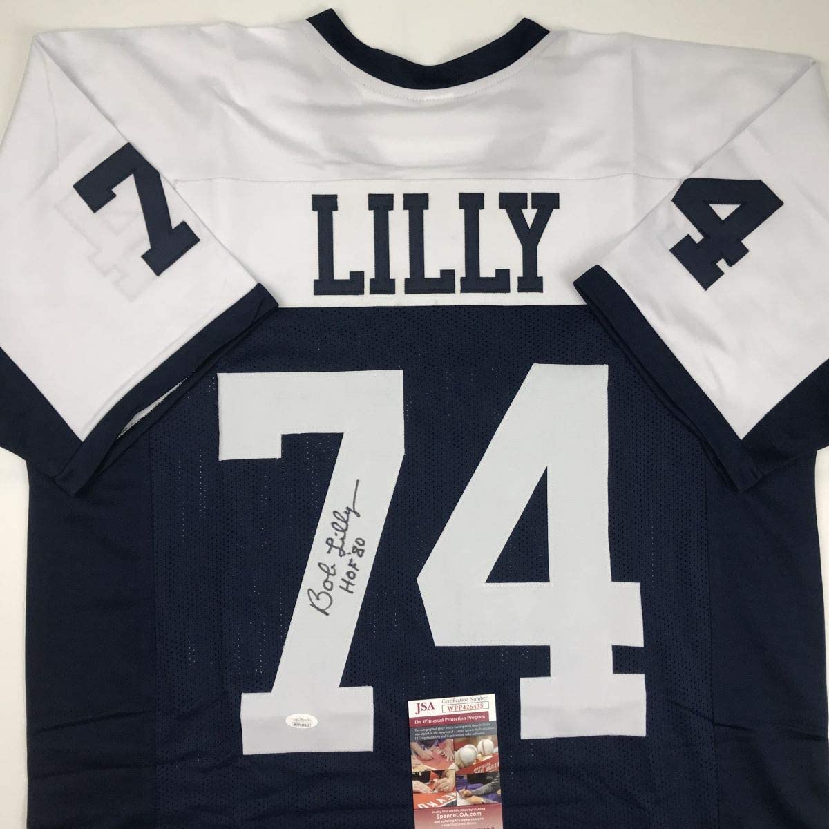 Camiseta de fútbol americano autografiada/firmada de Bob Lilly HOF 80 Dallas Thanksgiving Day JSA COA