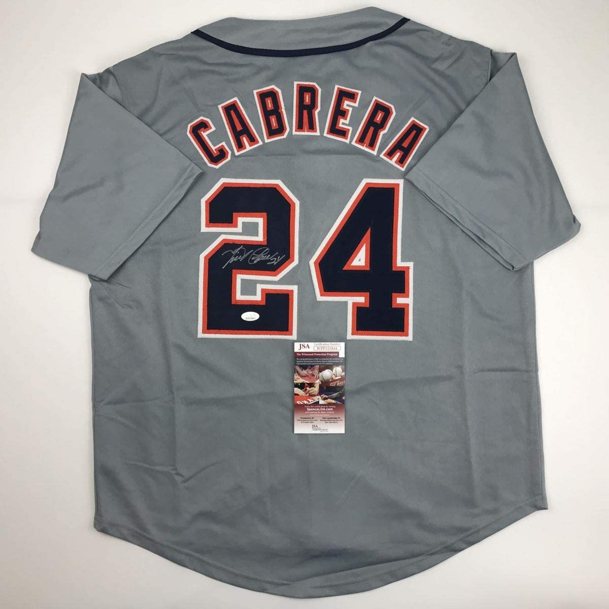 Camiseta de béisbol gris de Detroit autografiada/firmada de Miguel Cabrera JSA COA