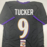 Autographed/Signed Justin Tucker Baltimore Black Football Jersey JSA COA